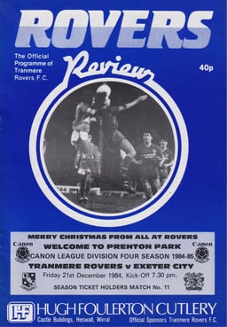 Tranmere Rovers v Exeter City Match Programme 1984-12-21